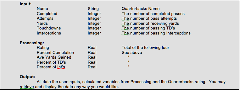 Solved NFL Quarterback Rating Formula The NFL rates its