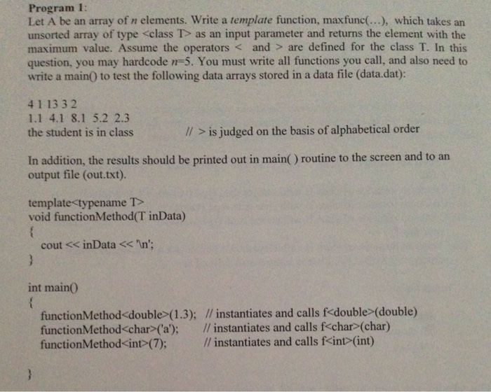 Let A be an array of n elements. Write a template