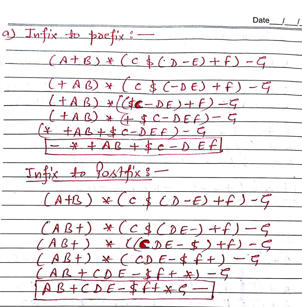 Solved Transform Each Of The Following Expressions To Prefix And Postfix Expressions An Explanation With The Answe