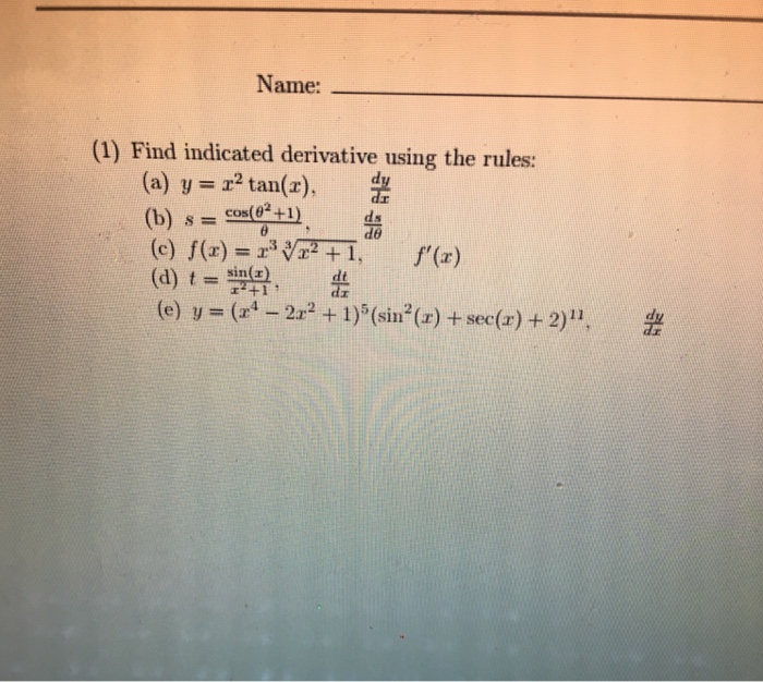 Solved Find Indicated Derivative Using The Rules A Y Chegg Com