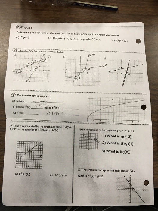 Solved Inverse Functions Worksheet 2 Algebra 2a Braically Chegg Com