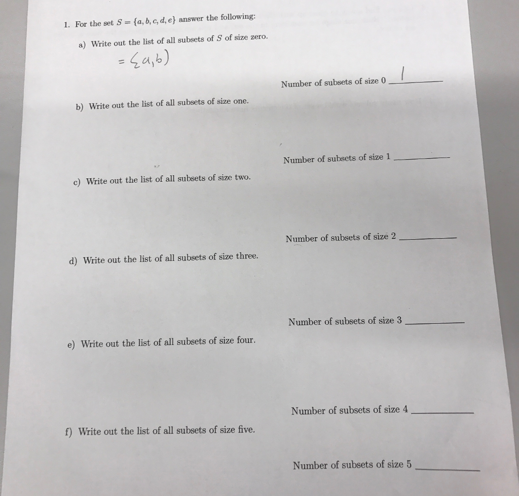 Solved For the set S = a, b, c, d, e answer the following