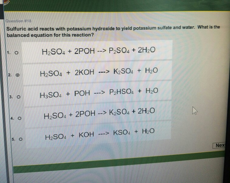 H2so4 koh balanced equation