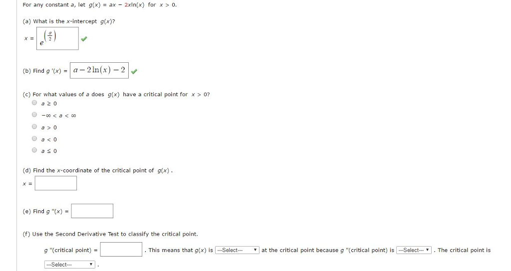 Solved For Any Constant A Let G X Ax 2 X Ln X For Chegg Com