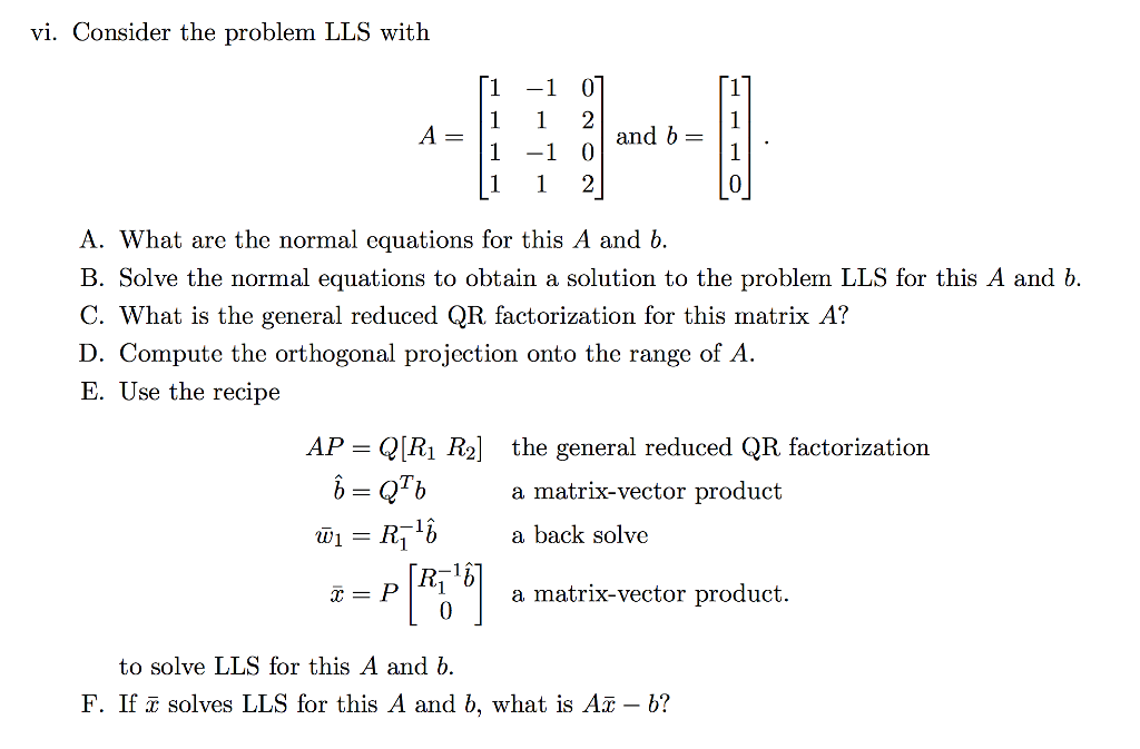 Solved Vi Consider The Problem Lls With 1 1 0 And O 1 Chegg Com