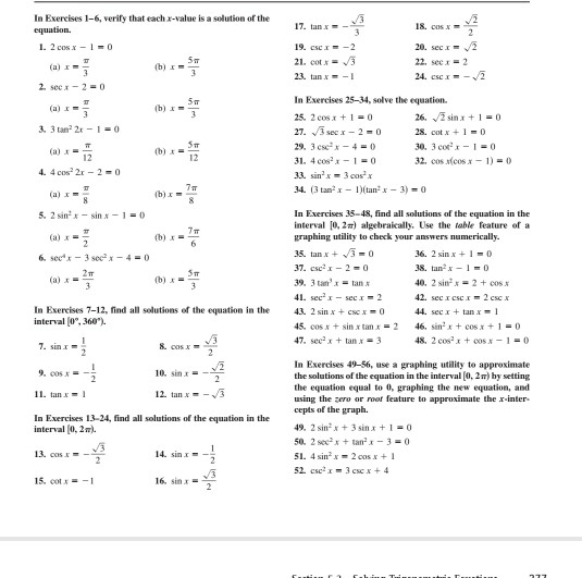 Solved Verify That Each X Value Is A Solution Of The Equa Chegg Com