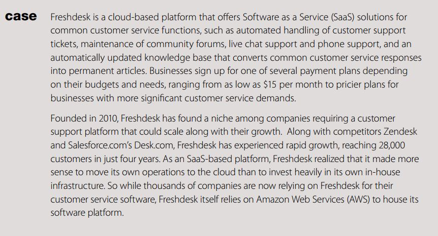Freshdesk is a cloud-based platform that offers Software as a Service (SaaS) solutions for common customer service functions, such as automated handling of customer support tickets, maintenance of community forums, live chat support and phone support, and an automatically updated knowledge base that converts common customer service responses into permanent articles. Businesses sign up for one of several payment plans depending on their budgets and needs, ranging from as low as $15 per month to pricier plans for businesses with more significant customer service demands case Founded in 2010, Freshdesk has found a niche among companies requiring a customer support platform that could scale along with their growth. Along with competitors Zendesk and Salesforce.coms Desk.com, Freshdesk has experienced rapid growth, reaching 28,000 customers in just four years. As an SaaS-based platform, Freshdesk realized that it made more sense to move its own operations to the cloud than to invest heavily in its own in-house infrastructure. So while thousands of companies are now relying on Freshdesk for their customer service software, Freshdesk itself relies on Amazon Web Services (AWS) to house its software platform.