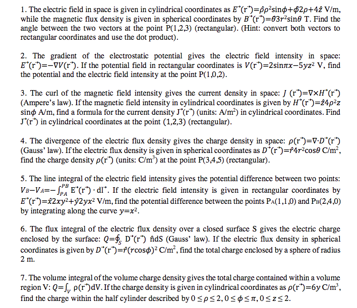 Solved 1 The Electric Field In Space Is Given In Cylindr Chegg Com