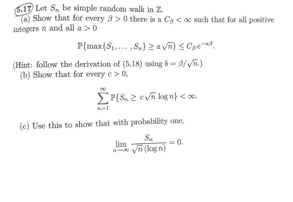 17 Let Sm Be Simple Random Walk In Z A Show That Chegg Com