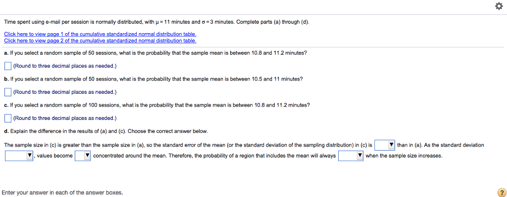 Solved Time Spent Using E Mail Per Session Is Normally Chegg Com