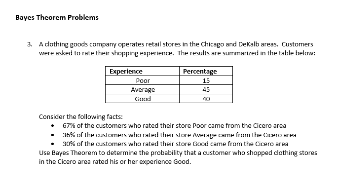 Bayes Theorem Problems A Clothing Goods Company Chegg Com