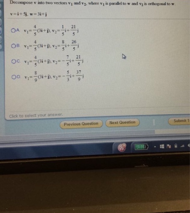 Decompose V Into Two Vectors V1 And V2 Where V1 Is Chegg Com