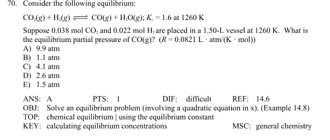 Solved Consider The Following Equilibrium Co2 G H2 G Chegg Com