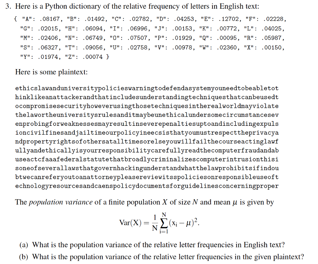 Solved 3 Here Is A Python Dictionary Of The Relative Fre Chegg Com