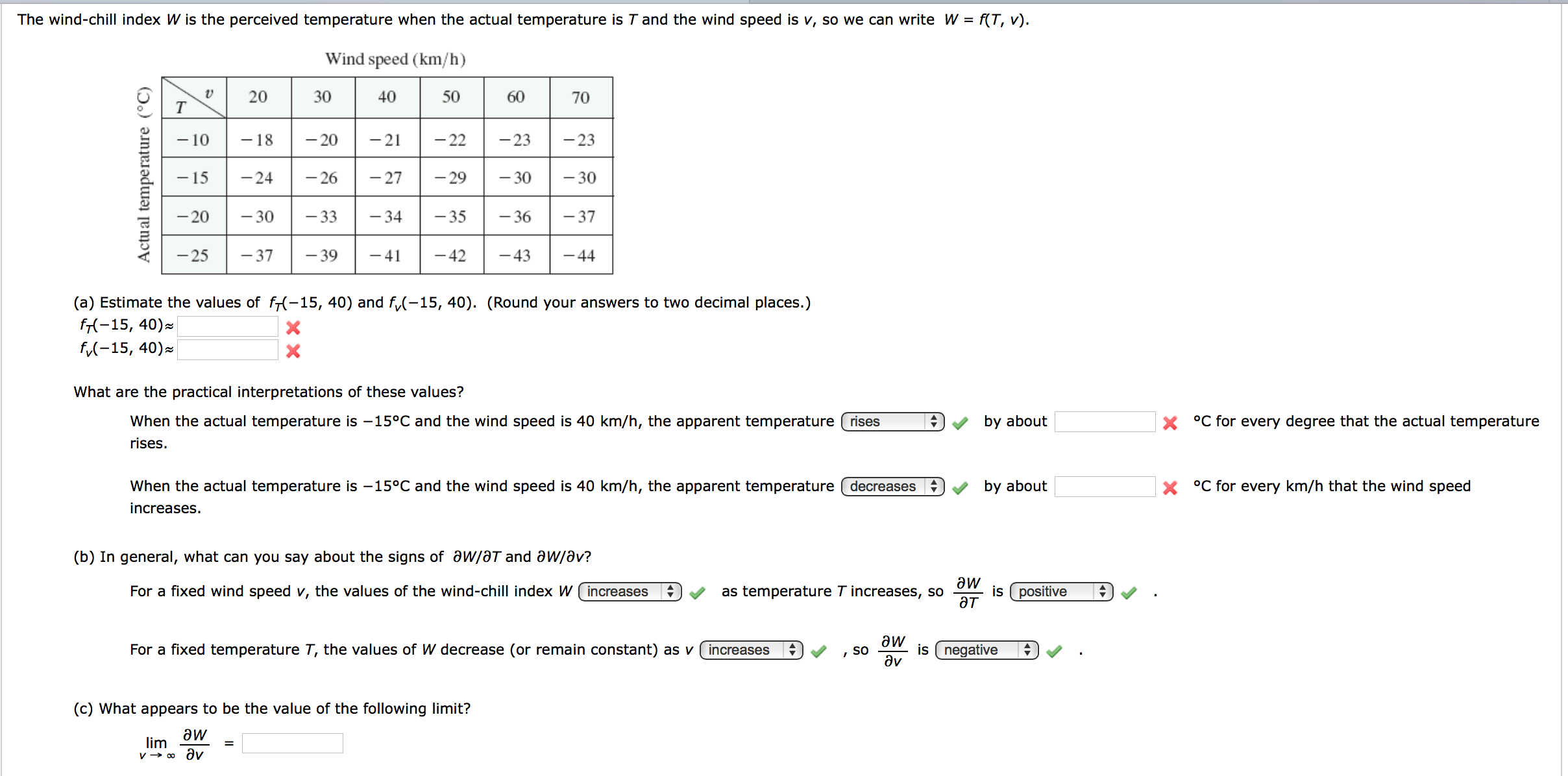 Solved The Wind Chill Index W Is The Perceived Temperatur Chegg Com