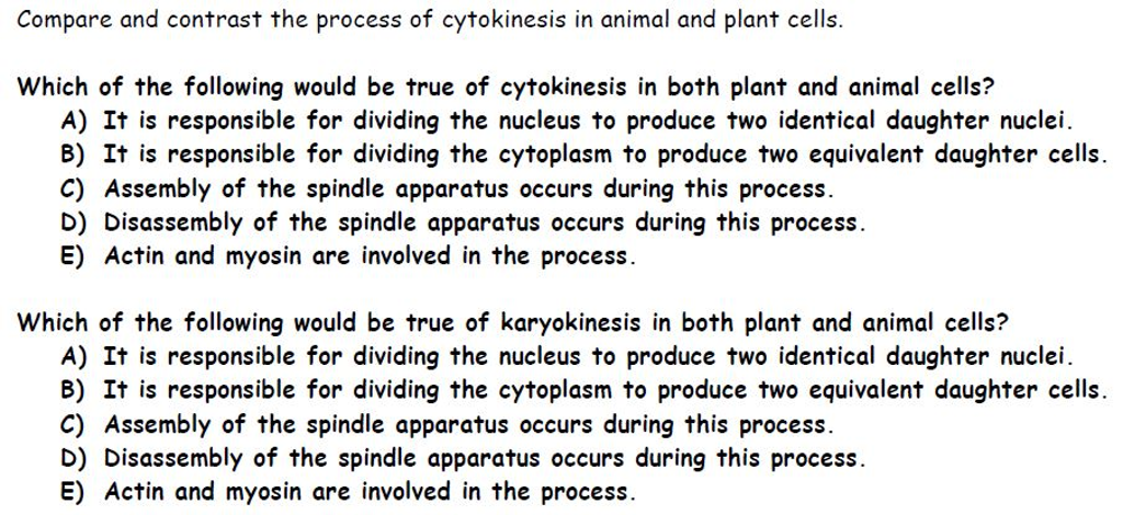 Solved Compare and contrast the process of cytokinesis in 