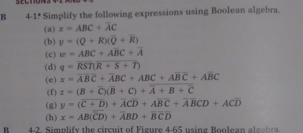 Solved B 4 1 Simplify The Following Expressions Using Bo Chegg Com