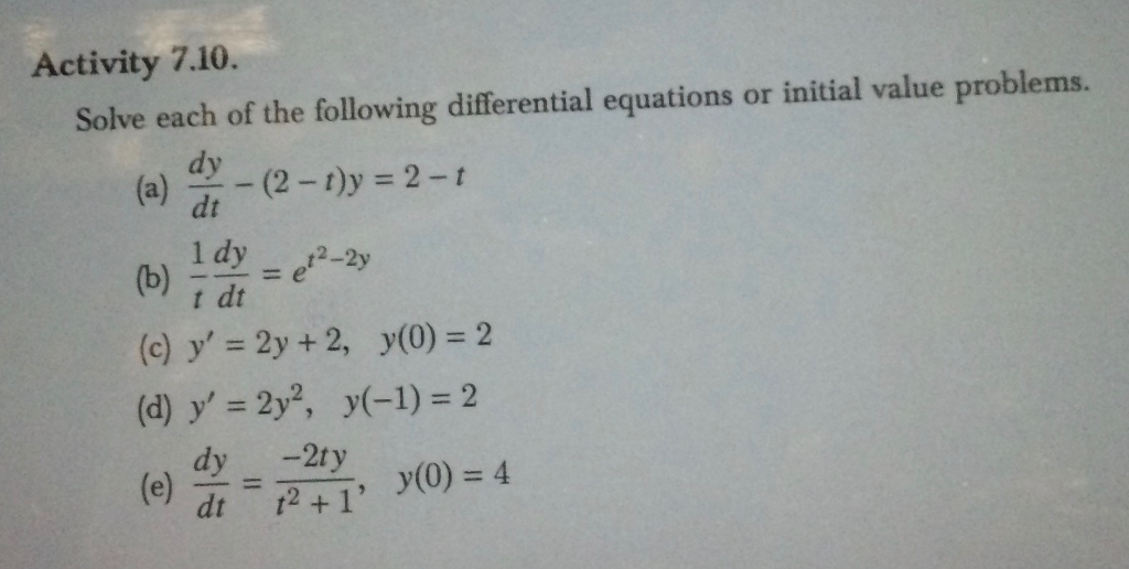 Solve Each Of The Following Differential Equations Or Chegg 