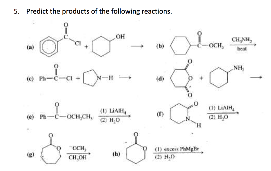 Solved 5 Predict The Products Of The Following Reactions Chegg Com