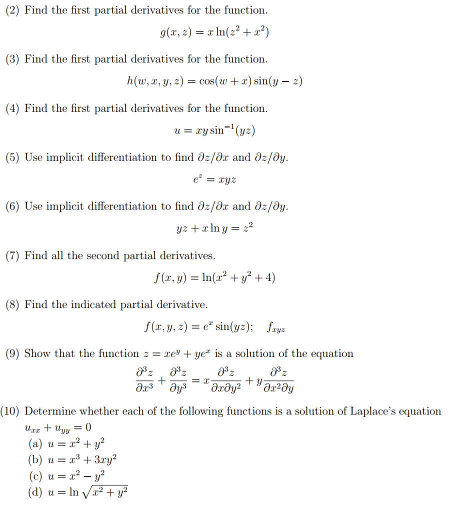 Solved 2 Find The First Partial Derivatives For The Fun Chegg Com