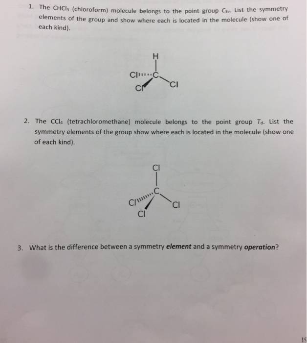 Solved The Chcl 3 Chloroform Molecule Belongs To The Point Chegg Com