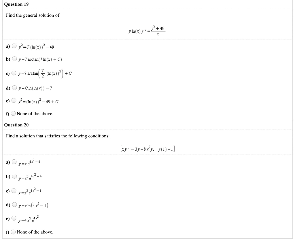 Solved Find The General Solution Of Y Ln X Y Y 2 49 Chegg Com
