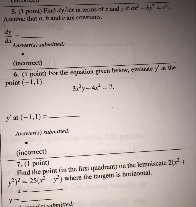 Solved Find Dy Dx In Terms Of X And Y If Ax 5 By 2 C 5 Chegg Com