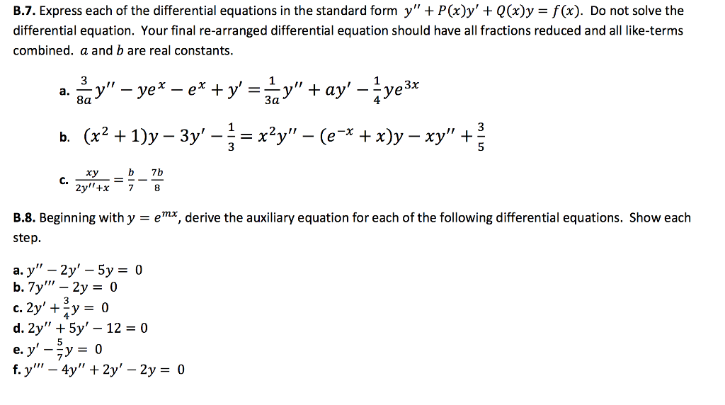 solved b 7 express each of the differential equations in standard form differential equation