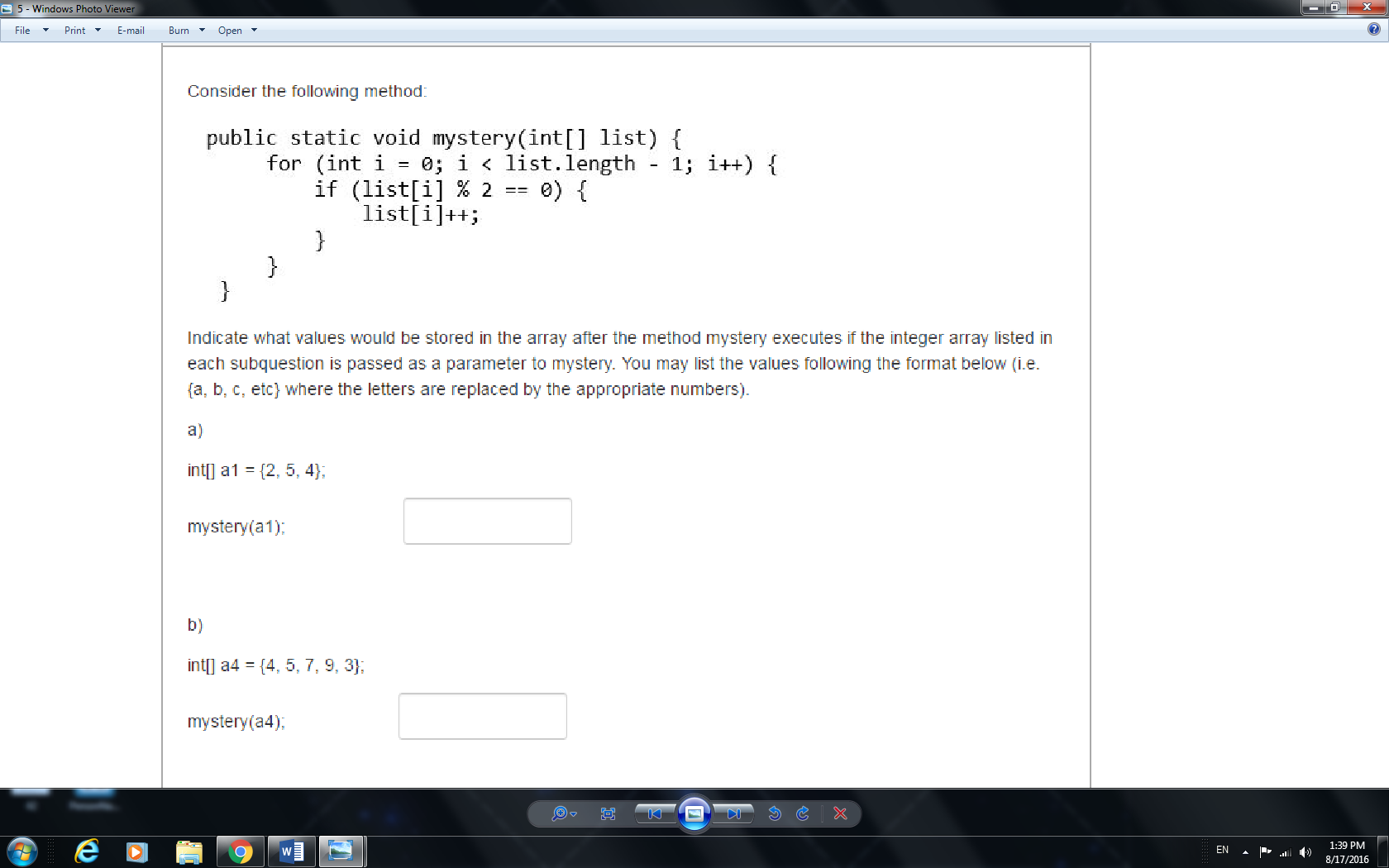 solved-consider-the-following-method-public-static-void-chegg