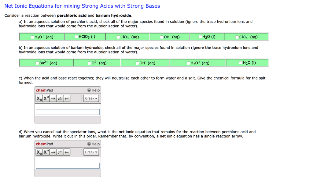 Solved Net Ionic Equations For Mixing Strong Acids With S Chegg Com