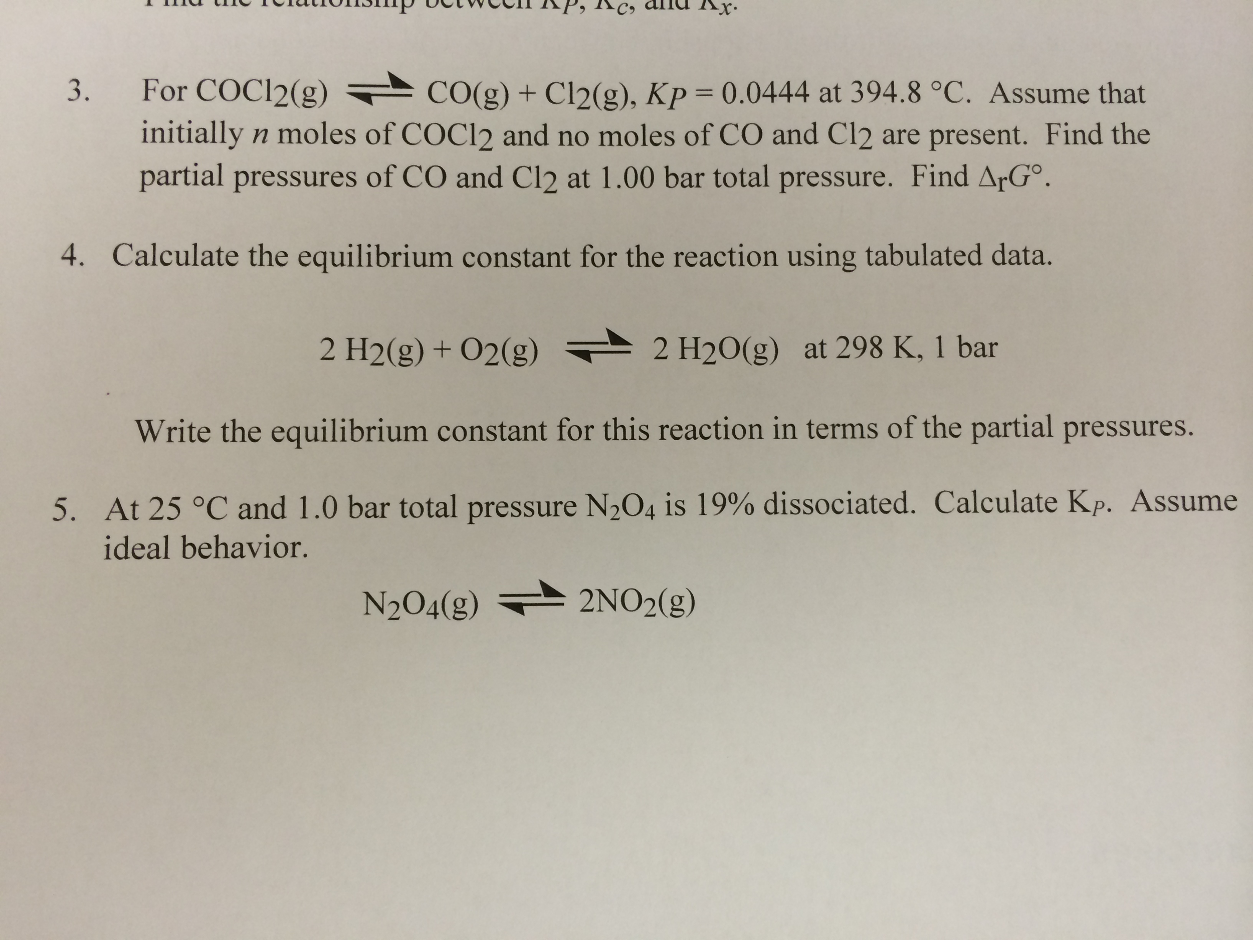 3 For Cocl2 G Rightleftharpoons Co G C12 G Kp Chegg Com