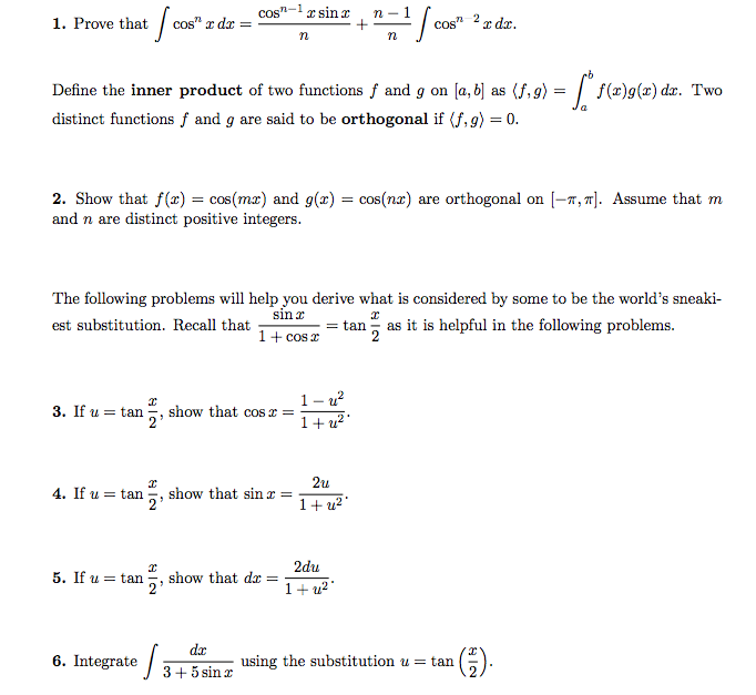 Solved Prove That Integral Cos N X Dx Cos N 1 X Sin X Chegg Com