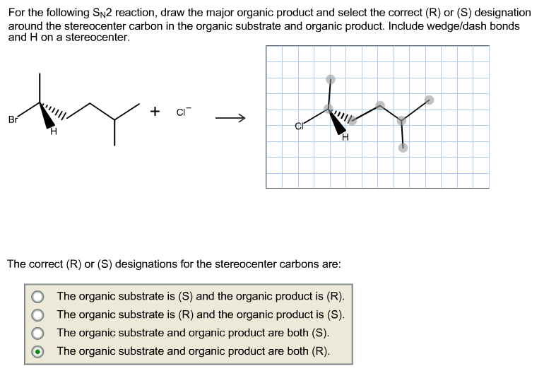 For the following SN2 reaction, draw the major organic