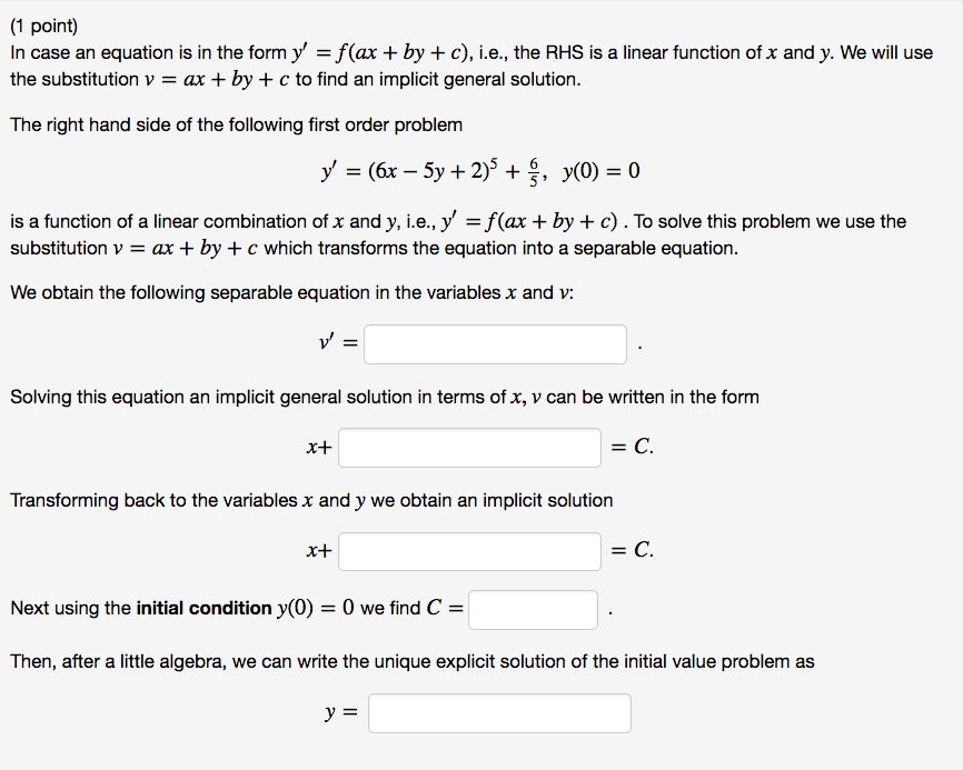 Solved In Case An Equation Is In The Form Y F Ax By Chegg Com