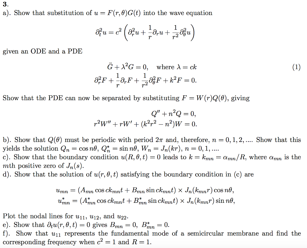 Show That Substitution Of U F R Theta G T Into Chegg Com