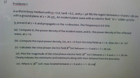 Solved A Uniform Lossy Medium With Elementof R 3 0 Tan Chegg Com