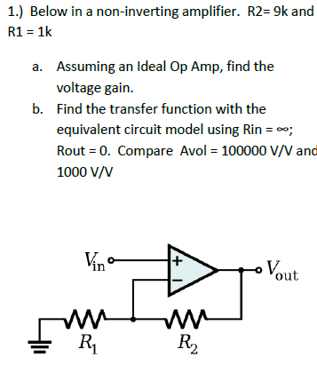 Solved 1 Below N A Non Inverting Amplifier R2 9k And Chegg Com