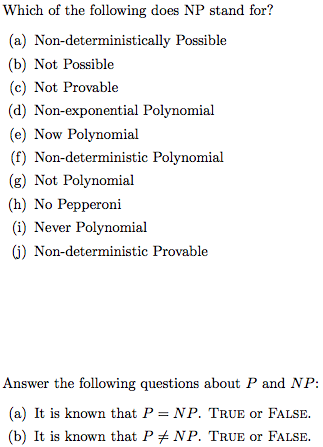 Solved Which Of The Following Does Np Stand For A Chegg Com