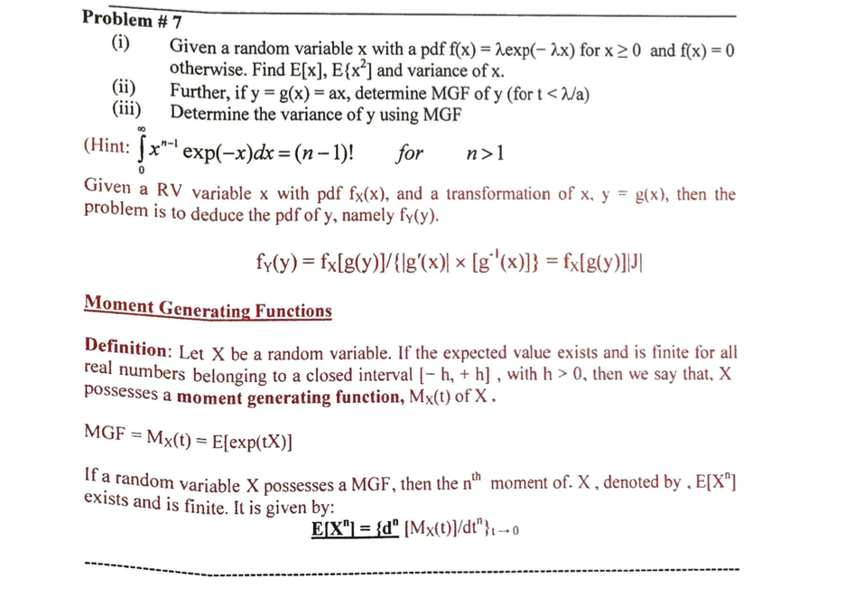 Solved Problem 7 Given A Random Variable X With A Pdf F Chegg Com