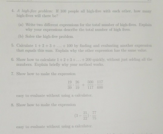 A High Five Problem I 100 People All High Five With Chegg Com