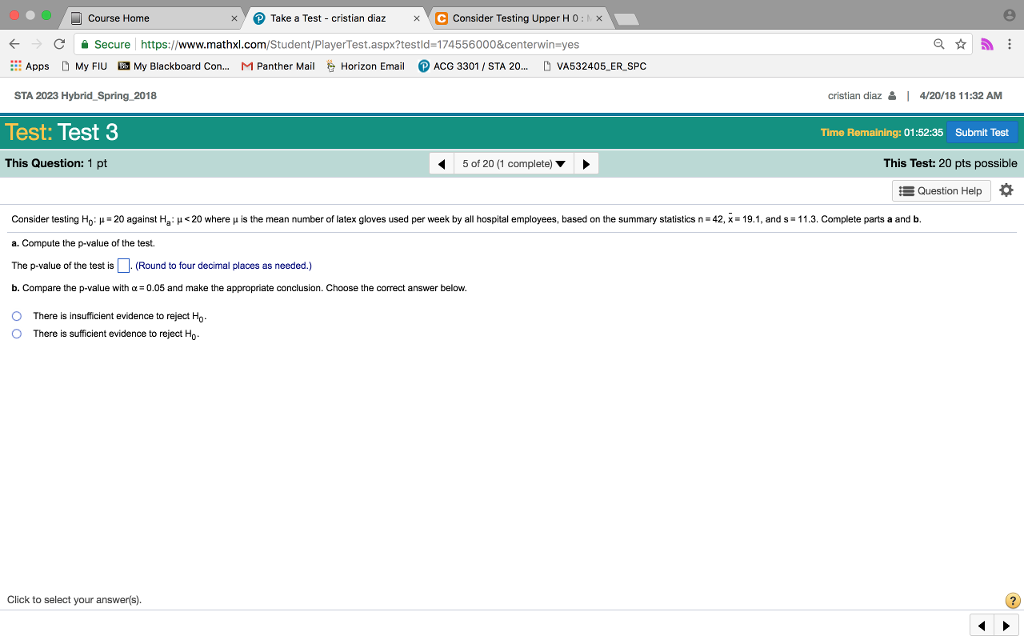 Solved Y Take A Test Cristian Diaz E Consider Testing Chegg Com