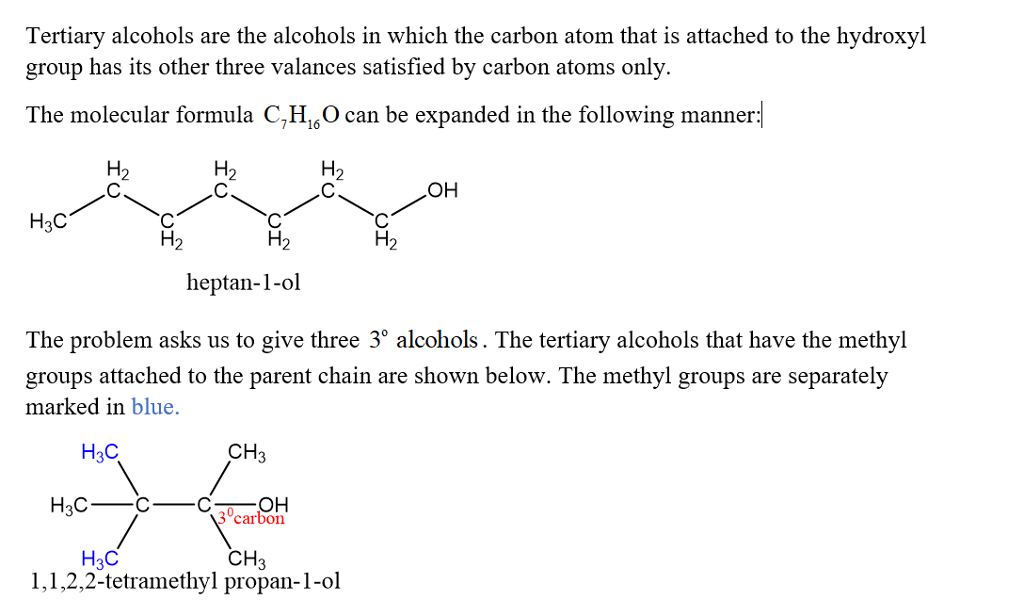 Question & Answer: Draw the structure of the three tertiary (3°) alcohols with the molecular formula..... 1