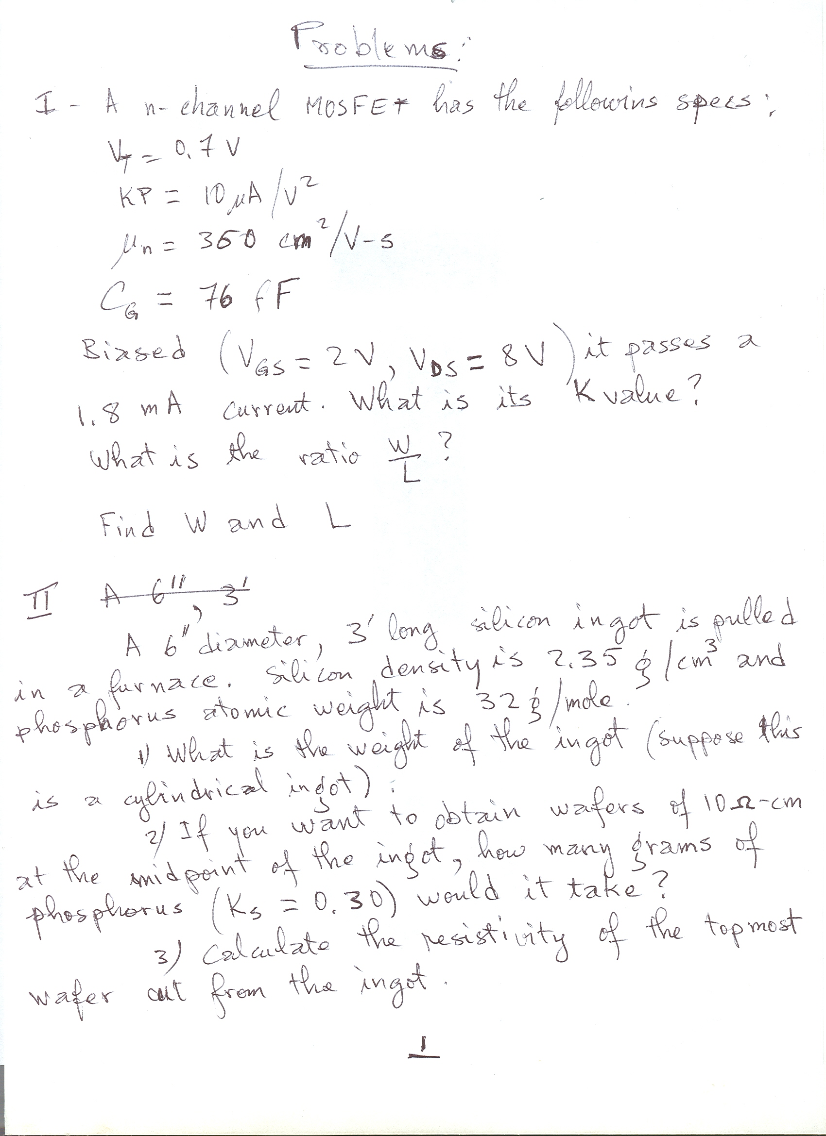 A N Channel Mosfet Has The Following Specs Vt 0 Chegg Com