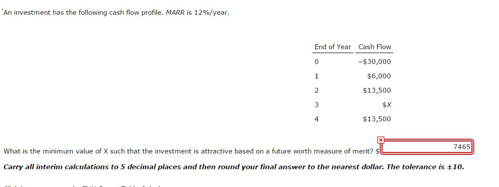 marr solved investment cash flow following profile transcribed problem text been