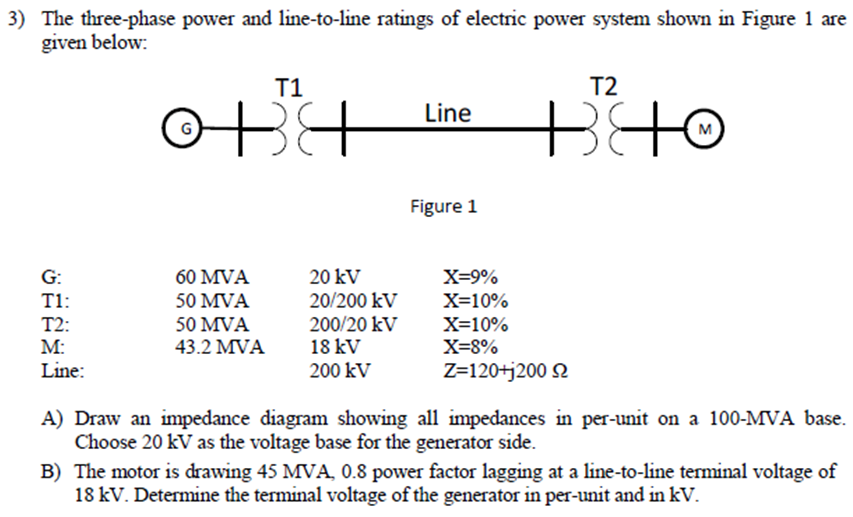 Solved The Three Phase Power And Line To Line Ratings Of Chegg Com