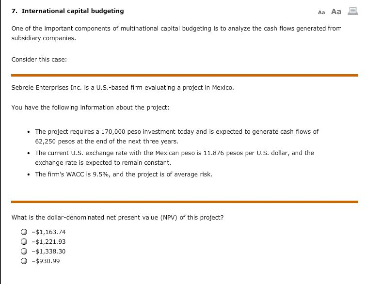 Solved E 7 International Capital Budgeting One Of Chegg Com