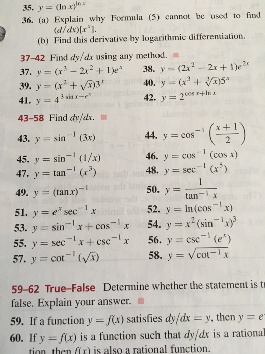 Y Ln X In X Explain Why Formula 5 Cannot Be Chegg Com