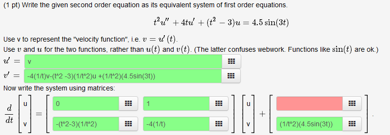 Solved 1 Pt Write The Given Second Order Equation As It Chegg Com