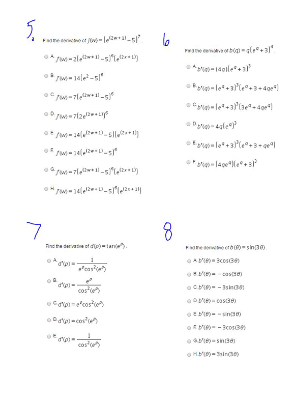 Solved Find The Derivative Of J W E 2w 1 5 7 J W Chegg Com