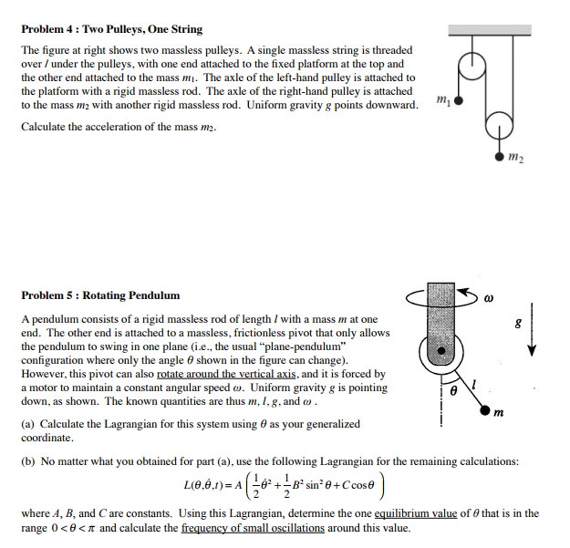 Solved 4. The Figure At Right Shows Two Massless Pulleys....